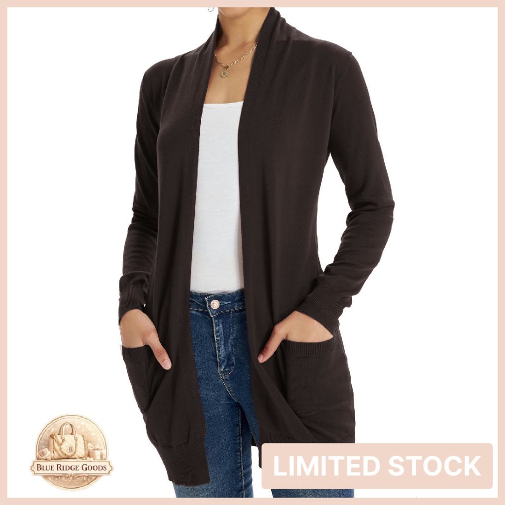 Lightweight Cardigan Sweater Long Sleeve Shrug With Pocket Classic Chic